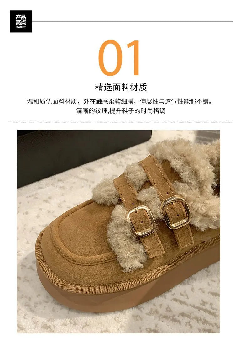 Women's new winter thickened warm fleece-lined fashion shoes, thick-soled snow boots