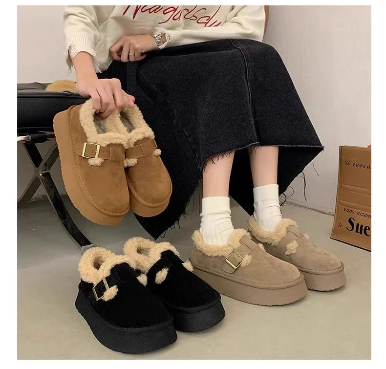 Winter Women's Shoes 2025 NewThick Soled Snow Boots for Women Plus Fleece Thickened Hair Cold Warm Birkenstock Cotton Shoes